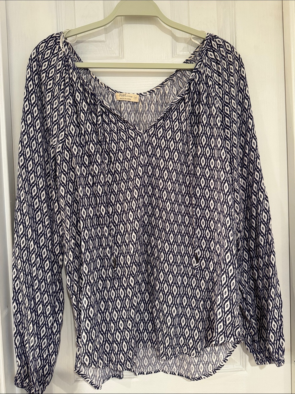 Just Living Navy and White Geometric V-Neck Tunic